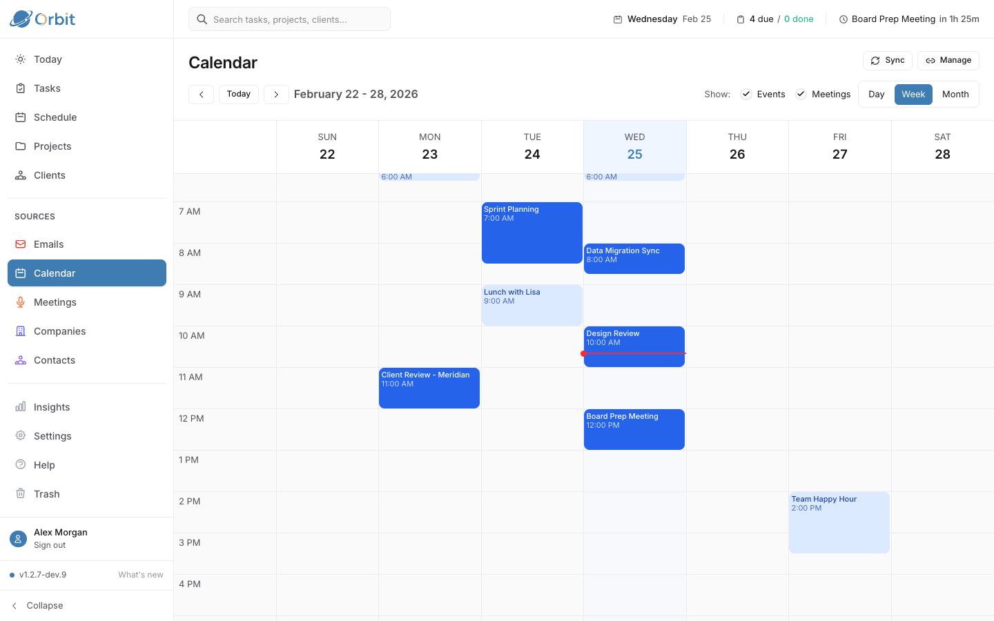 Calendar view with synced Google Calendar events